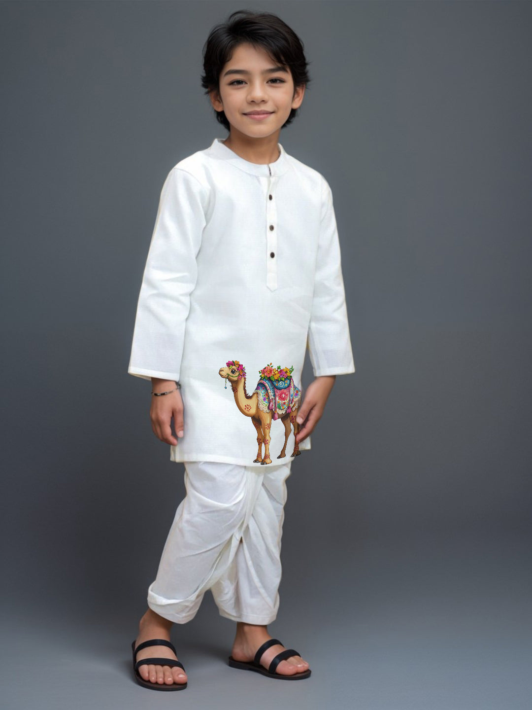 Boys White Designer Kurta with Pyjama Set