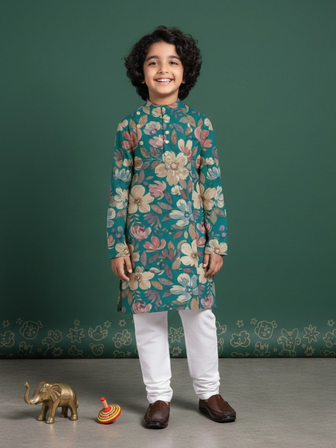 [DBKS-MGAO] Boy's Multi Color Ethnic motifs Printed cotton kurta Set