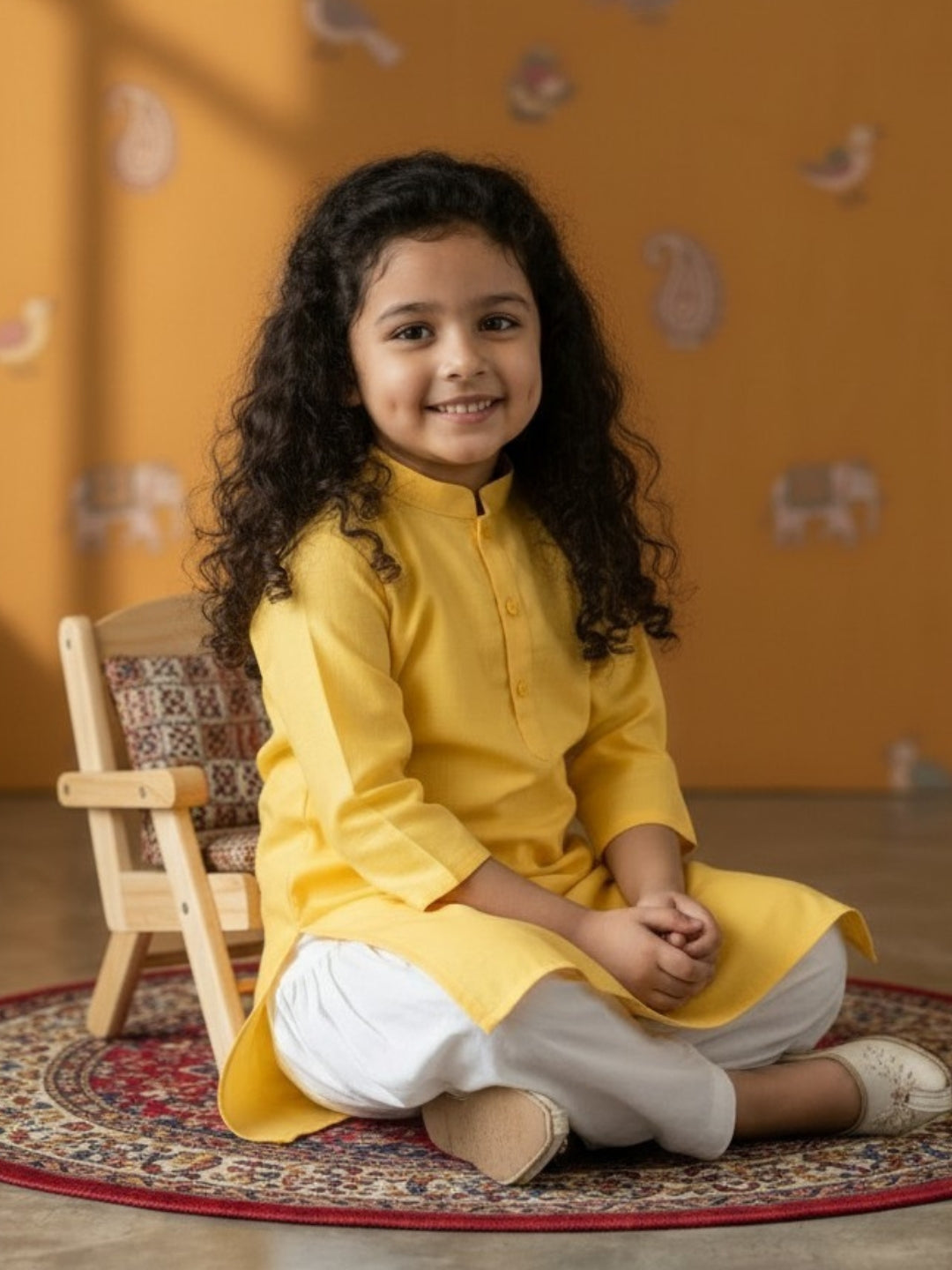 [DGKS-MG] Girls Yellow Solid Cotton Kurti Set