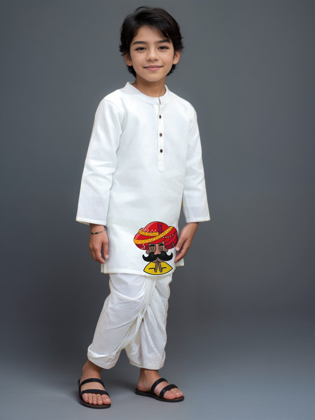 Boys White Designer Kurta with Pyjama Set