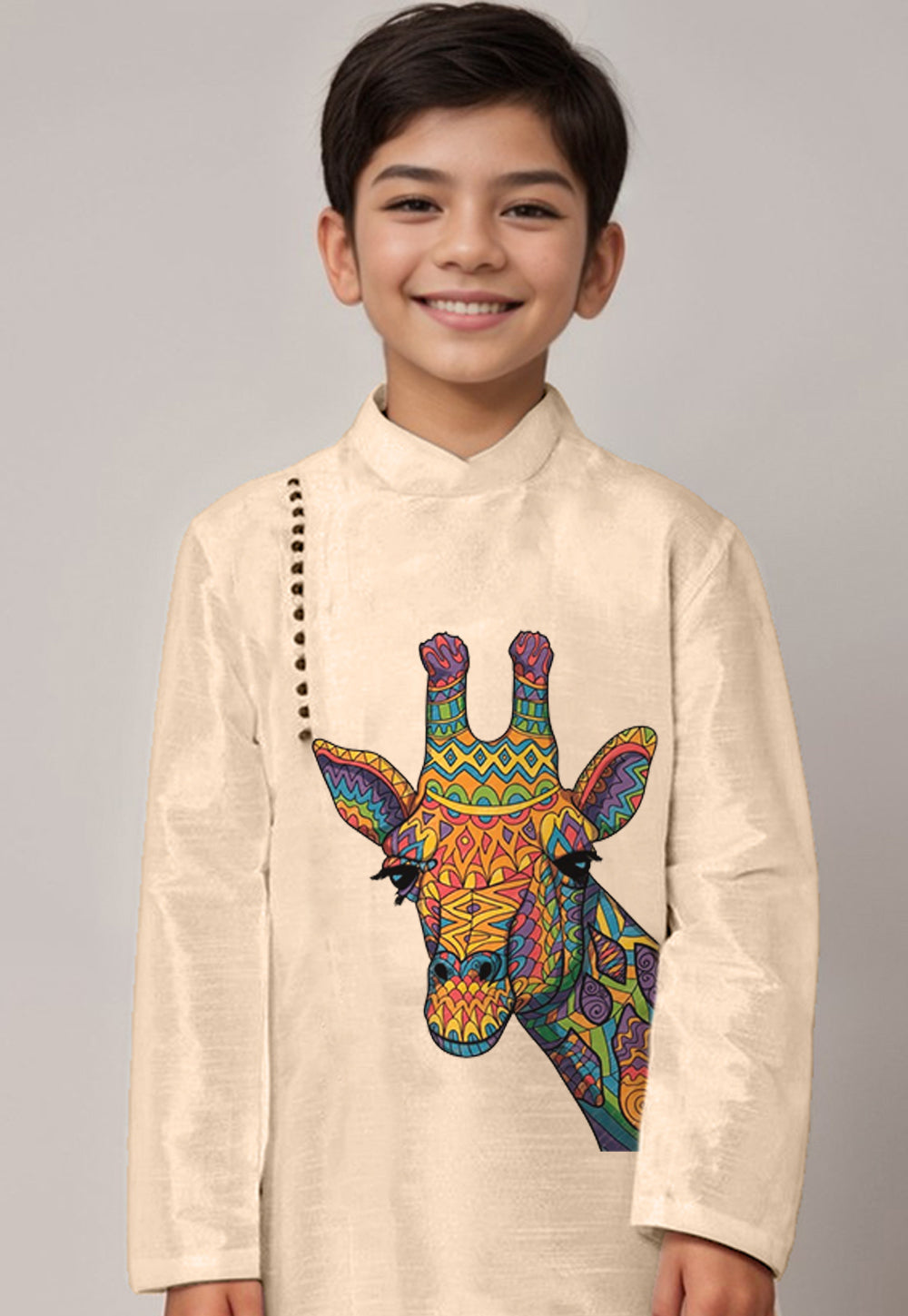 Boys  Beige Printed Kurta With Dhoti