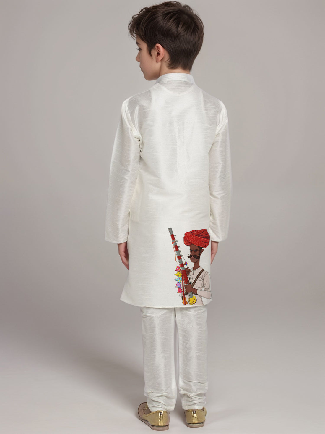 Boys White Printed Kurta With Pyjama Set