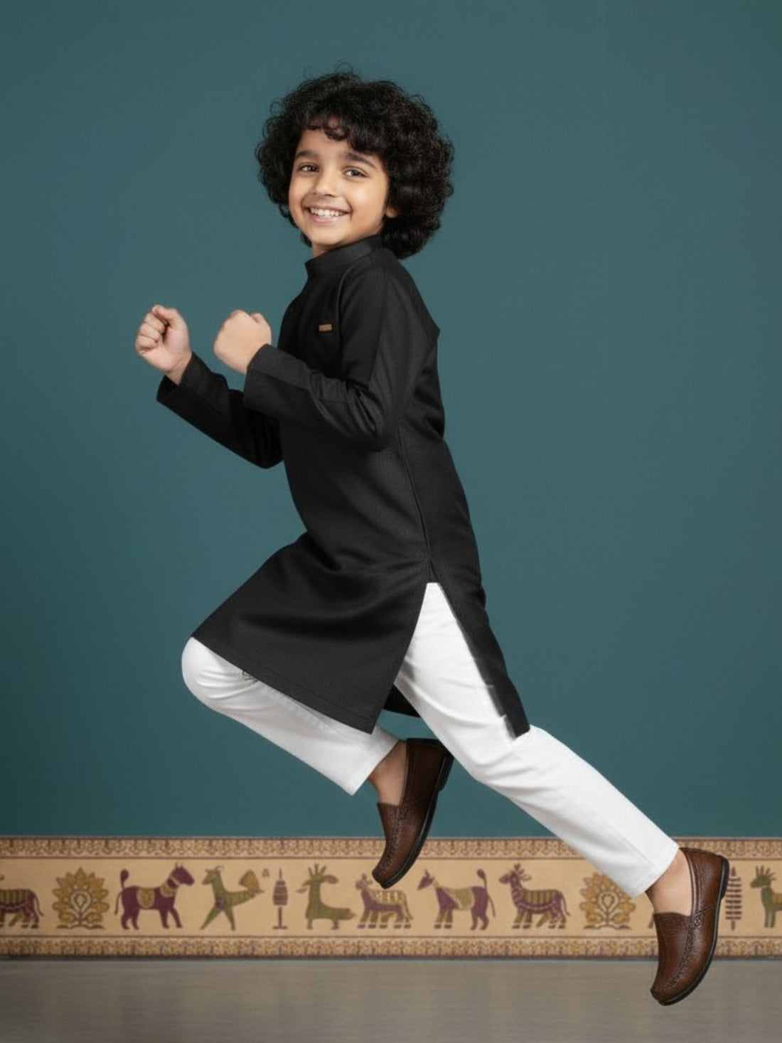 [DBKS-MG] Boy's Black Solid Side Placket cotton kurta Set