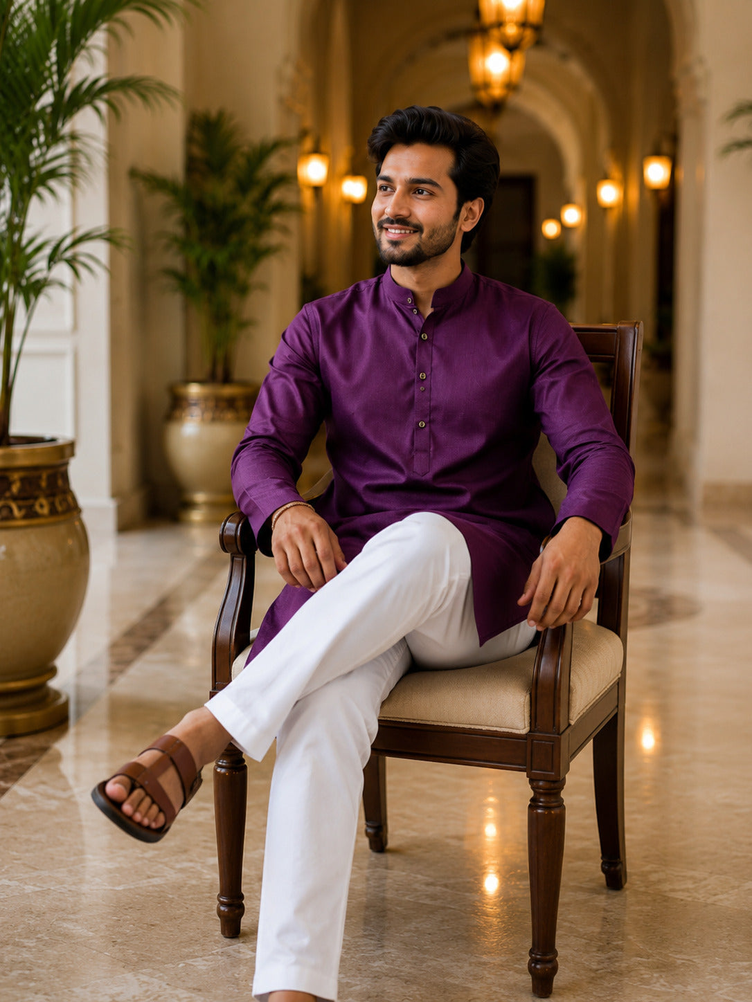 [SB] Men's Purple Solid Cotton Kurta Set