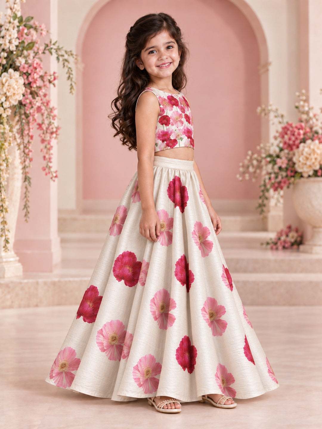 Girls' Multicolor Art Silk Lehenga Set – Printed