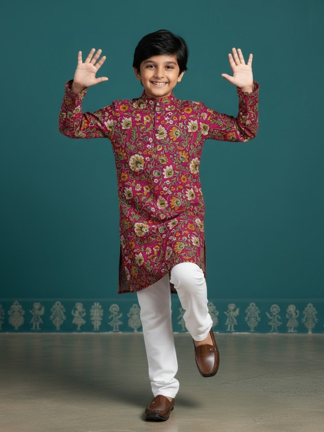 [DBKS-MGAO] Boy's Multi Color Ethnic motifs Printed cotton kurta Set