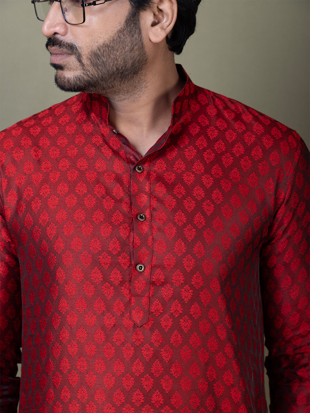 Men Mandarin Collar Jacquard Kurta with Pyjama