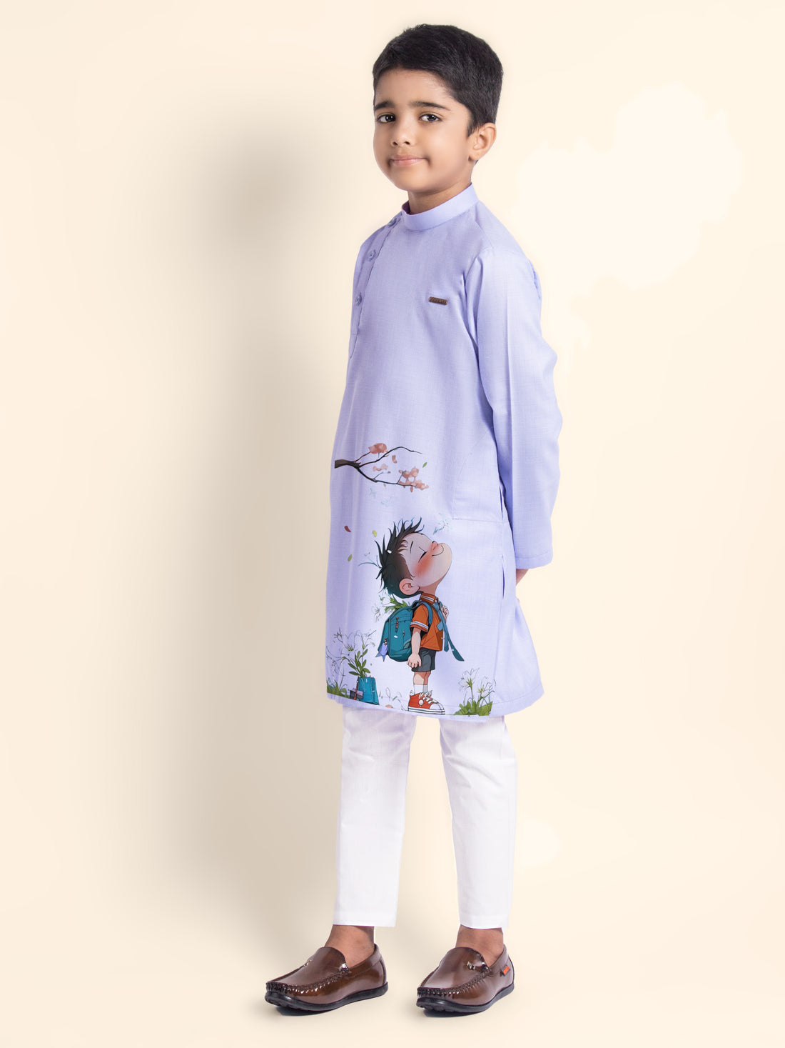 Boys  Purple Printed Kurta With Pyjama