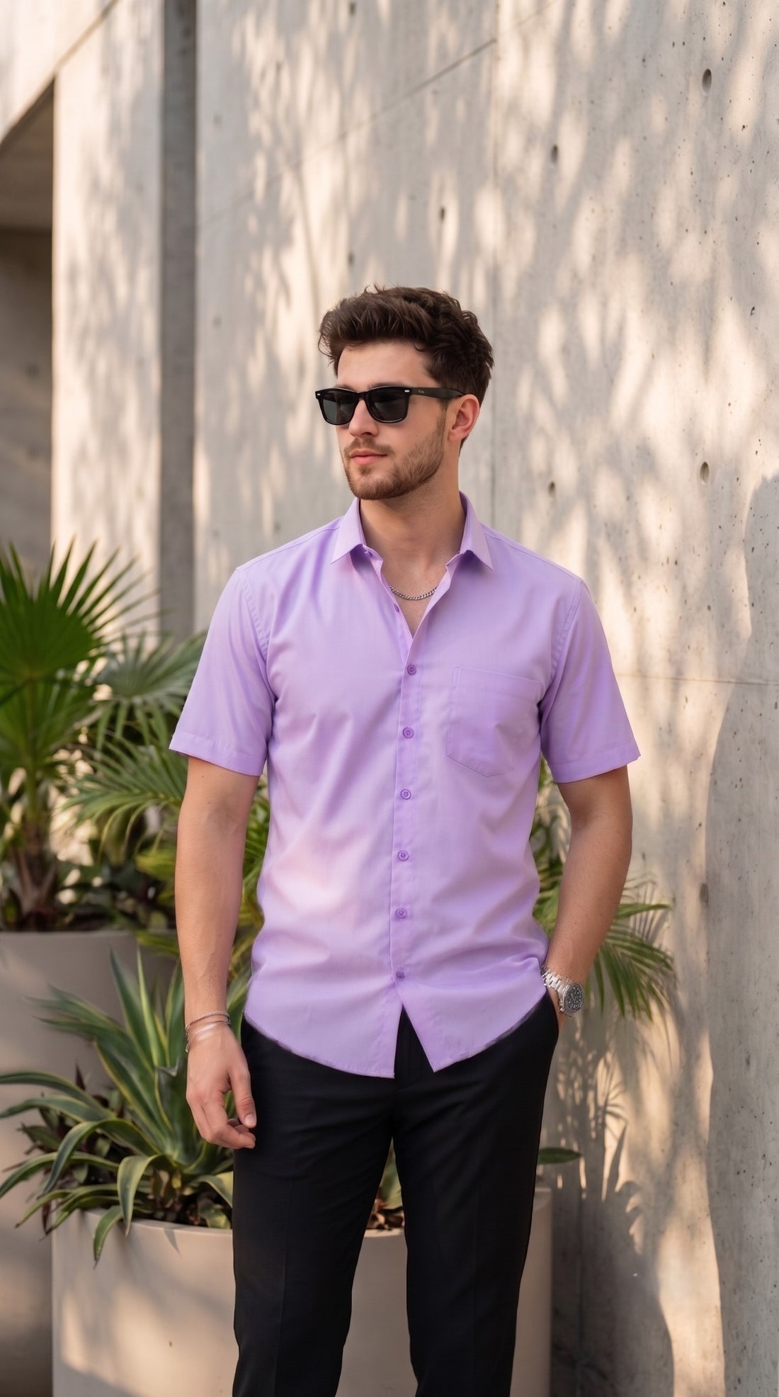 [DS-MG] Men's Purple Solid Cotton Shirt