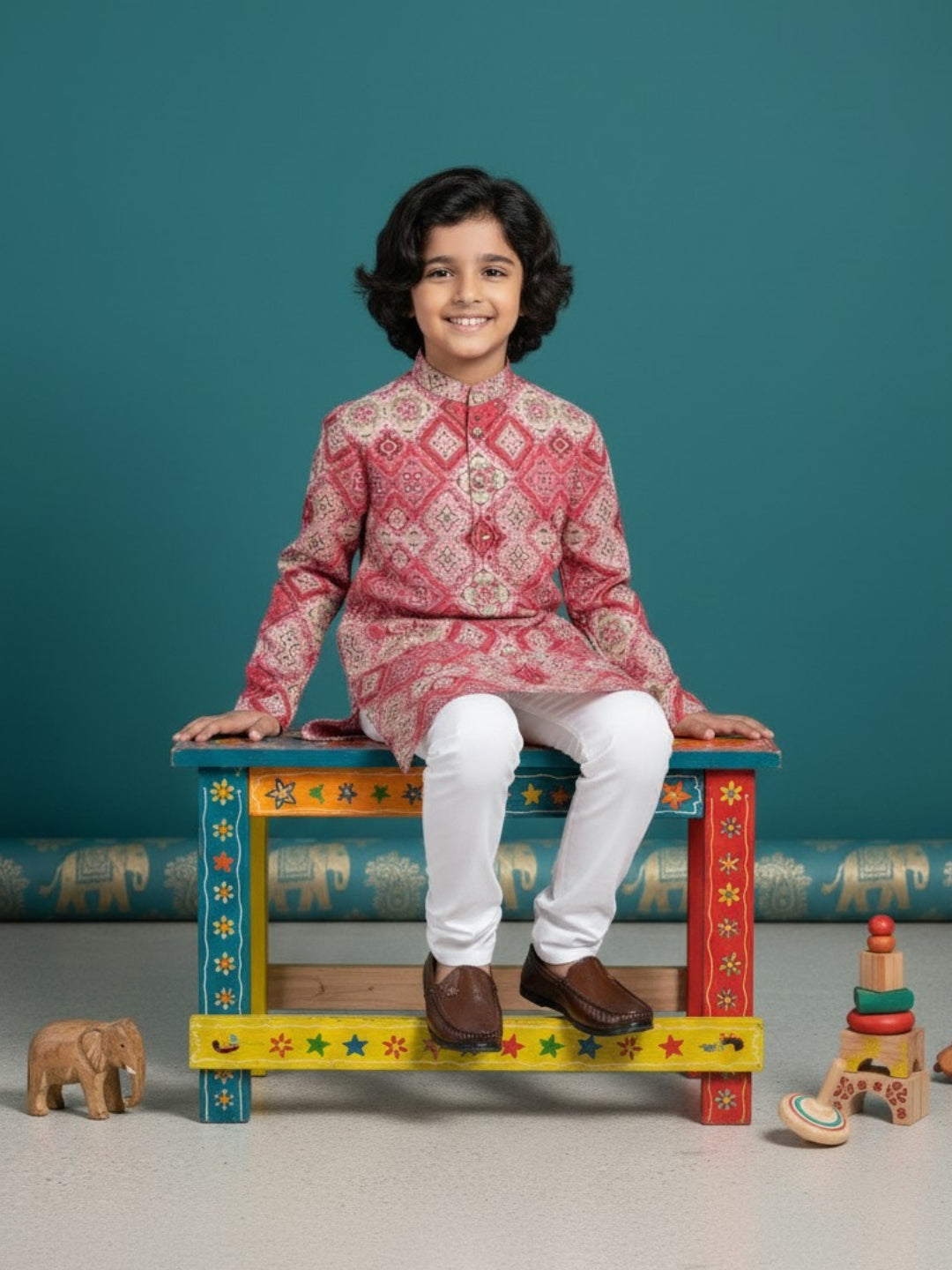 [DBKS-MGAO] Boy's Multi Color Ethnic motifs Printed cotton kurta Set