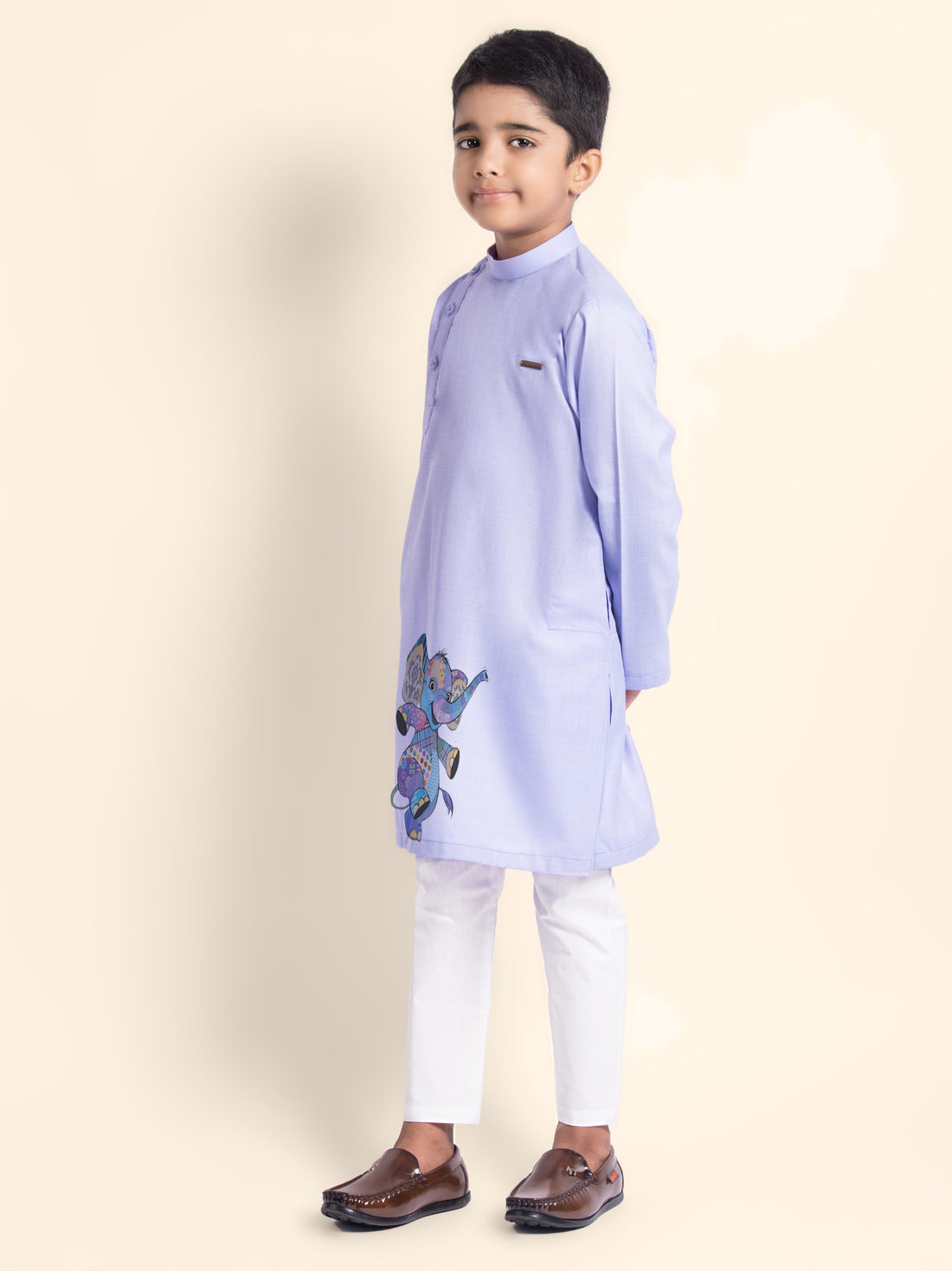 Boys Purple Printed Kurta With Pyjama