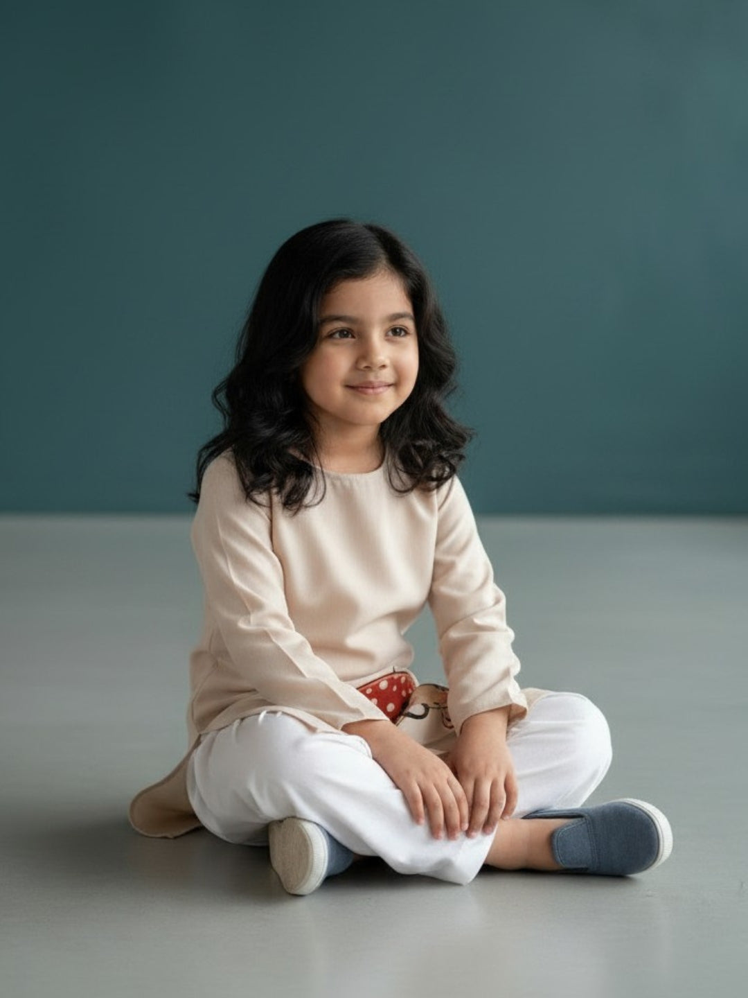 [DGKS-MGSP-RN] Girls Beige Ethnic Motifs Printed Cotton Kurti Set