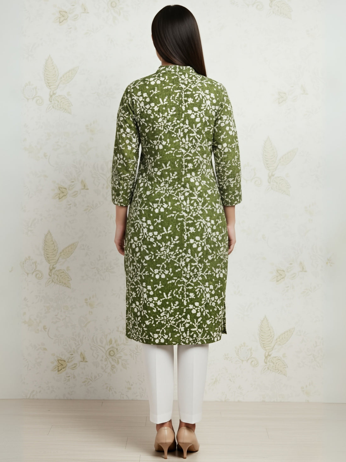 [DWKS-BT] Women Green Printed Cotton Kurti Set