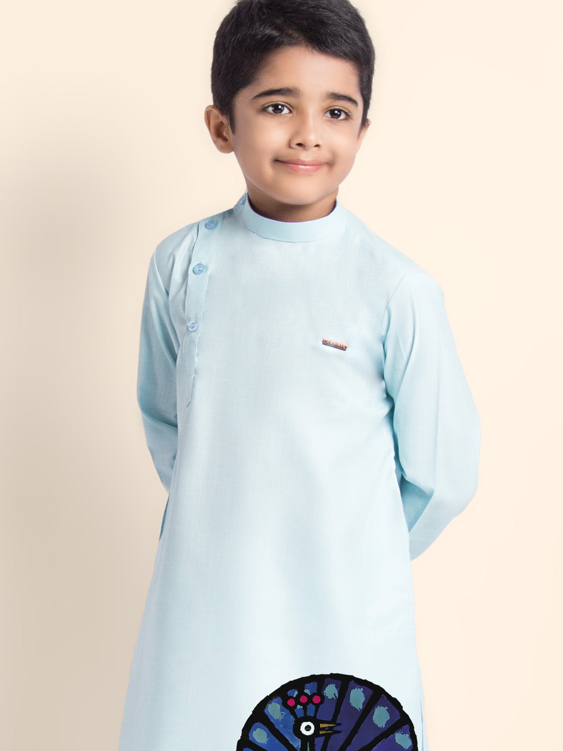 Boys Sky Blue Printed Kurta With Pyjama Set