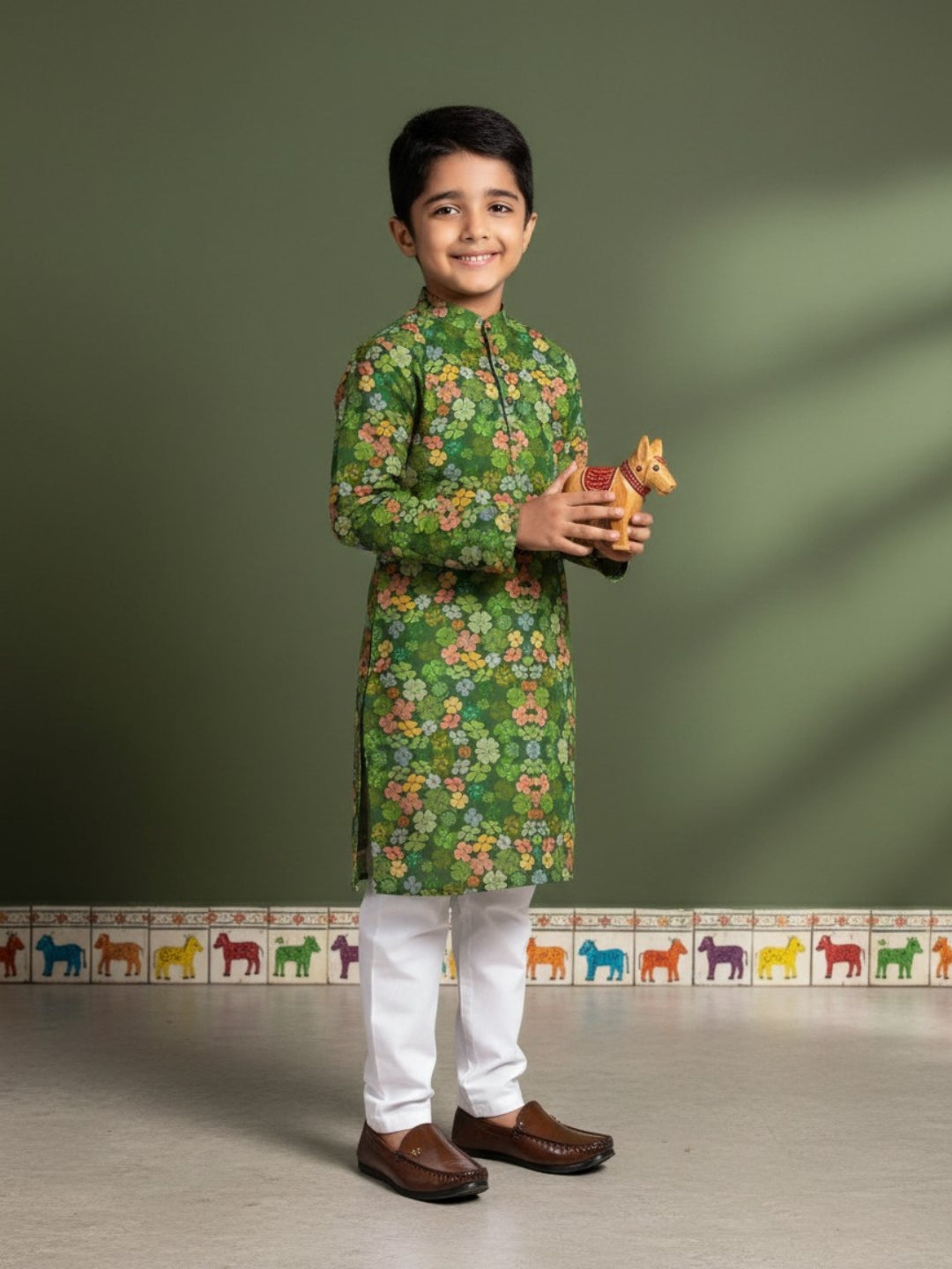 [DBKS-MGAO] Boy's Multi Color Ethnic motifs Printed cotton kurta Set