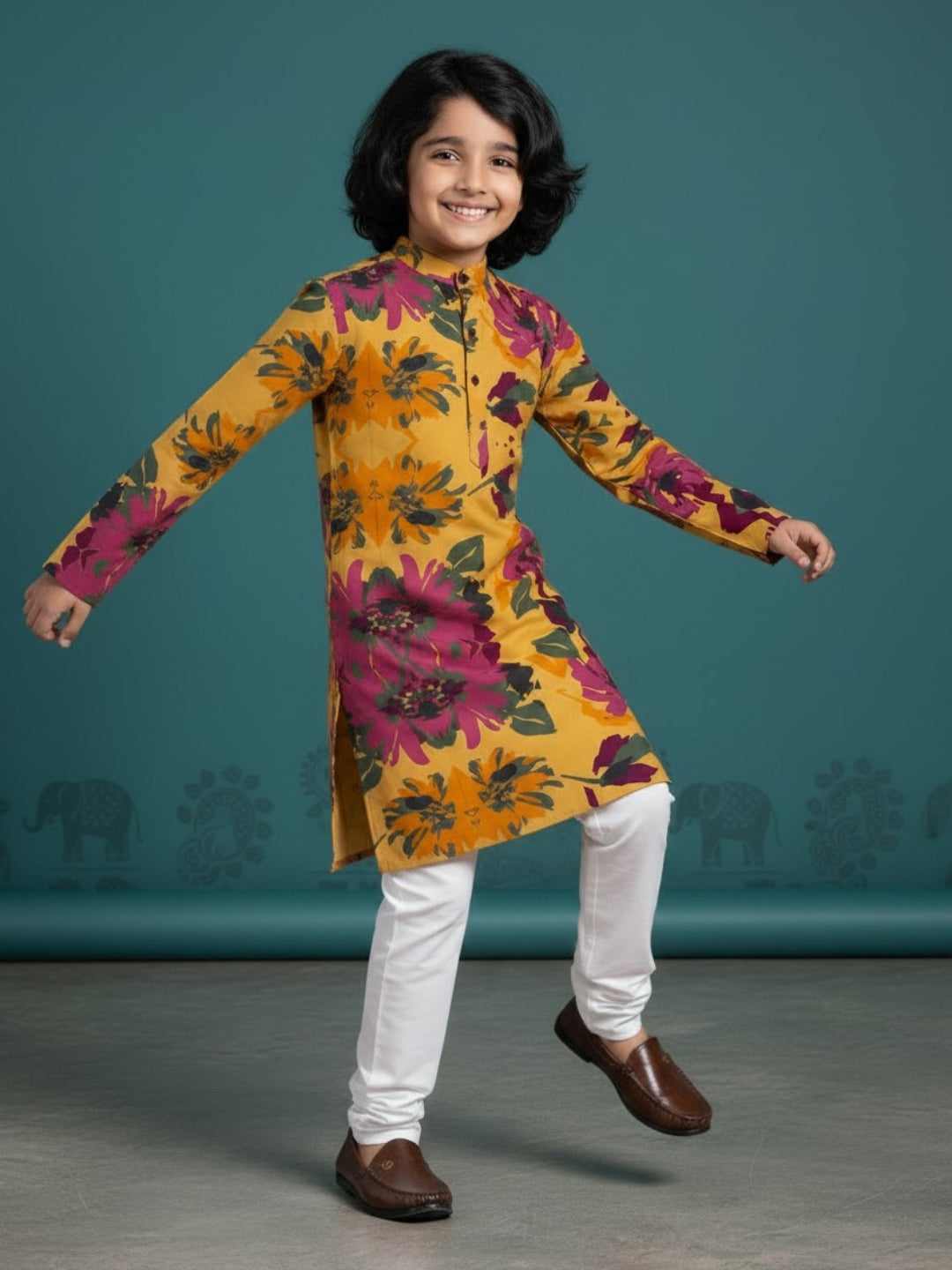 [DBKS-MGAO] Boy's Multi Color Ethnic motifs Printed cotton kurta Set