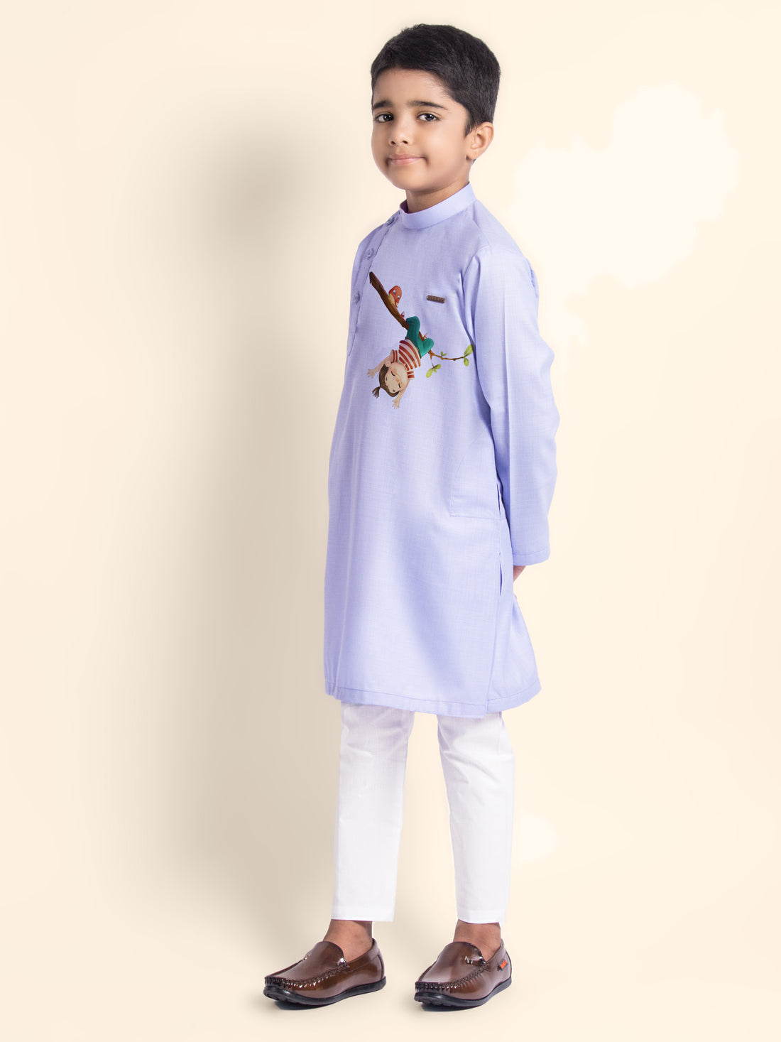 Boys  Purple Printed Kurta With Pyjama