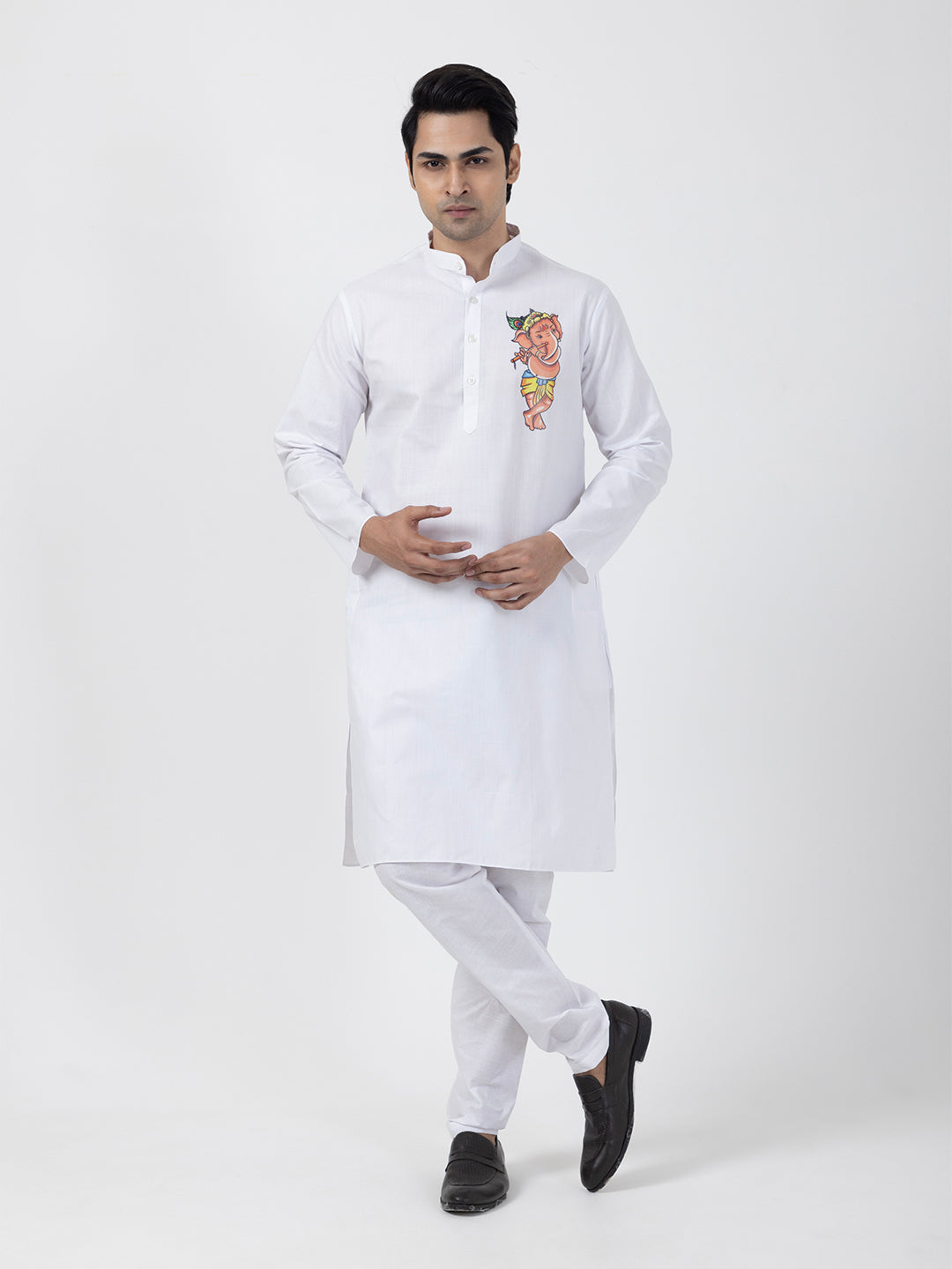 Ethnic Motifs Printed Band Collar Straight Kurta Pyjama Set