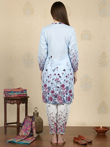 [DWKS-MGSP] Women Sky Blue Ethnic Motifs Printed Cotton Kurti Set