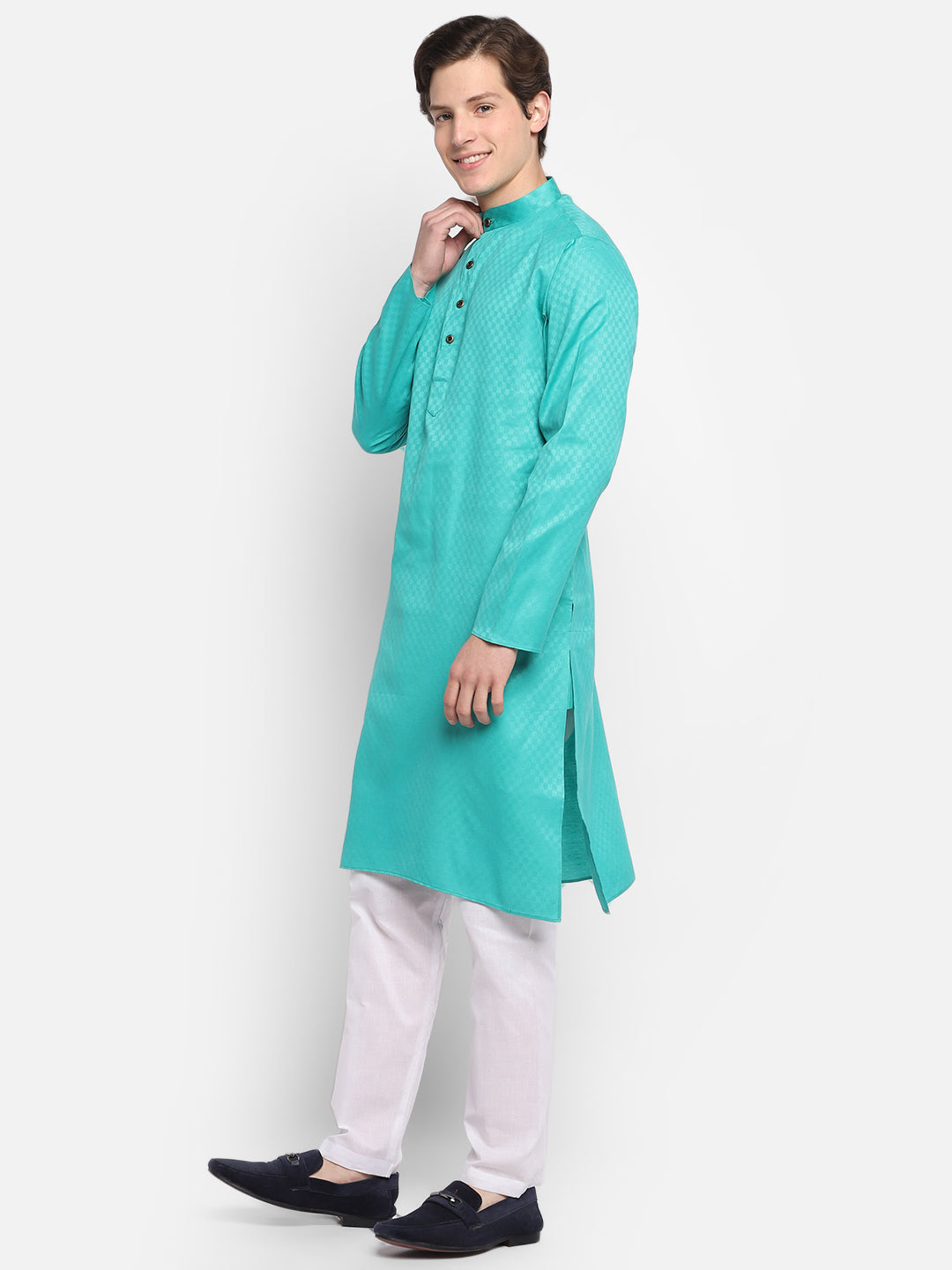 [SH] Men's Green Self Design Cotton Kurta Set