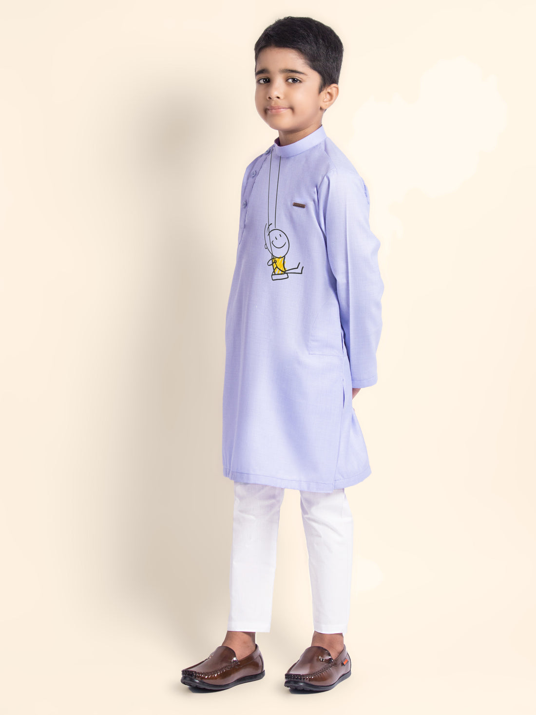 Boys Purple Printed Kurta With Pyjama