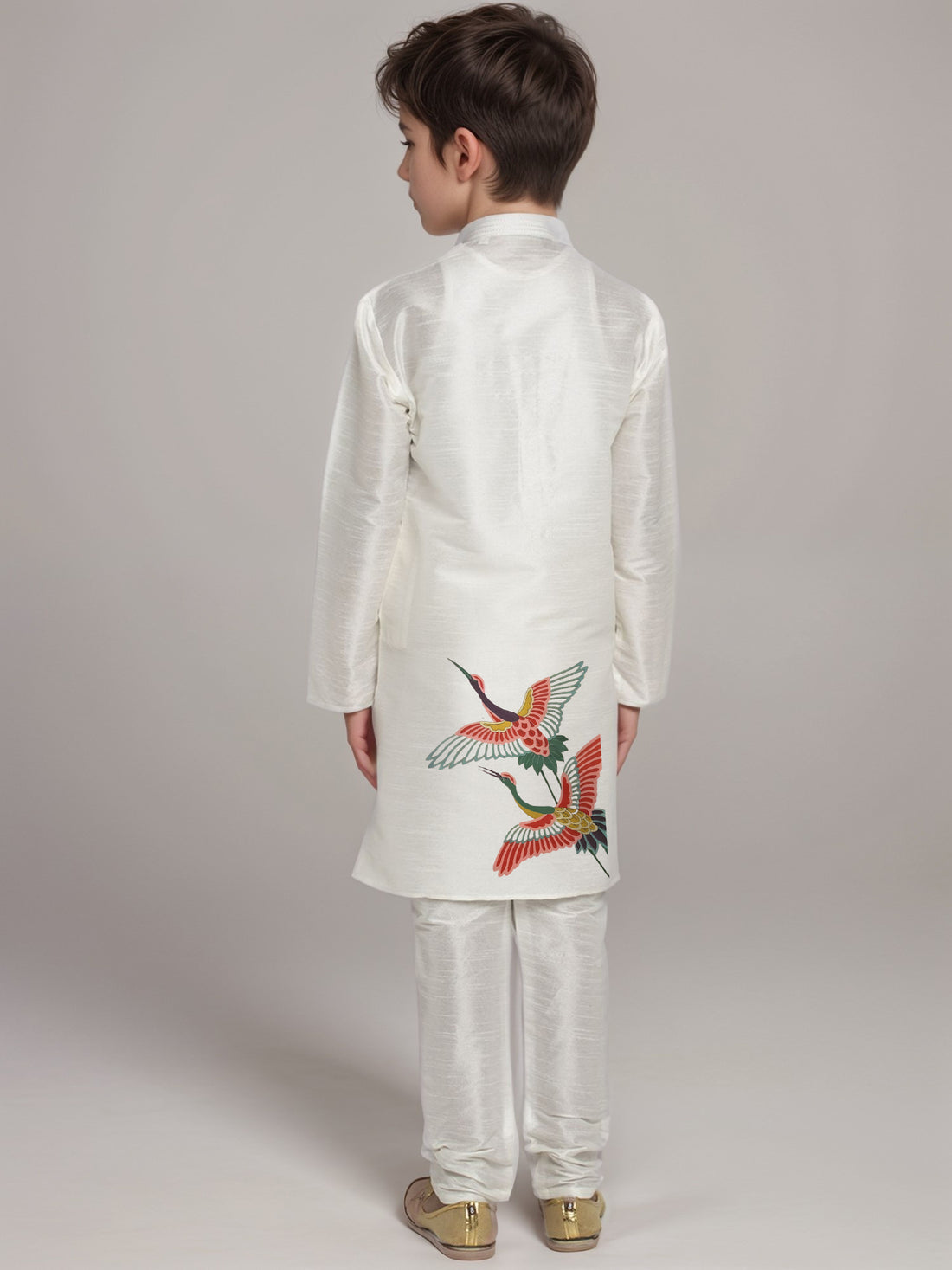 Boys White Printed Kurta With Pyjama Set