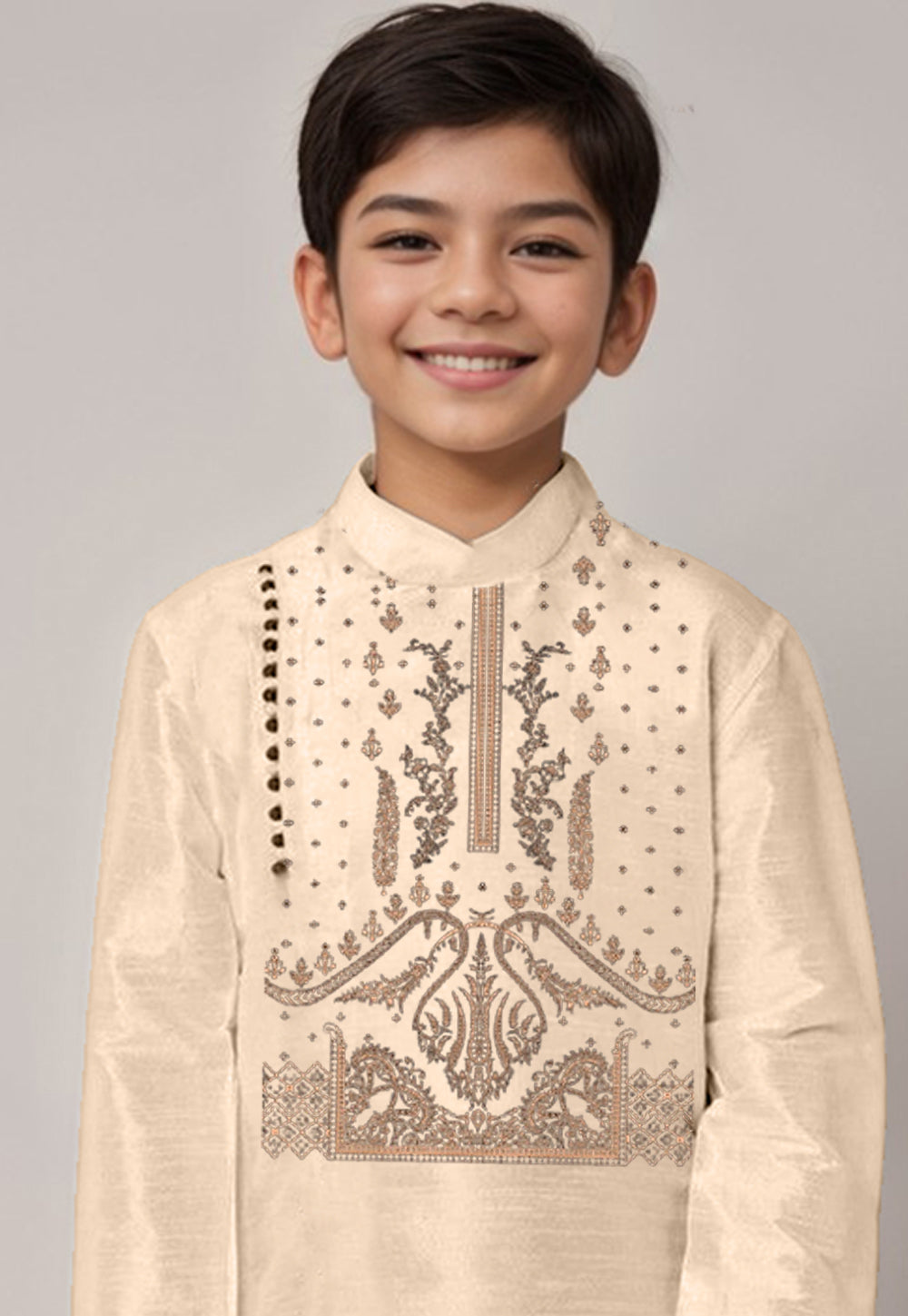 Boys Beige Printed Kurta With Dhoti