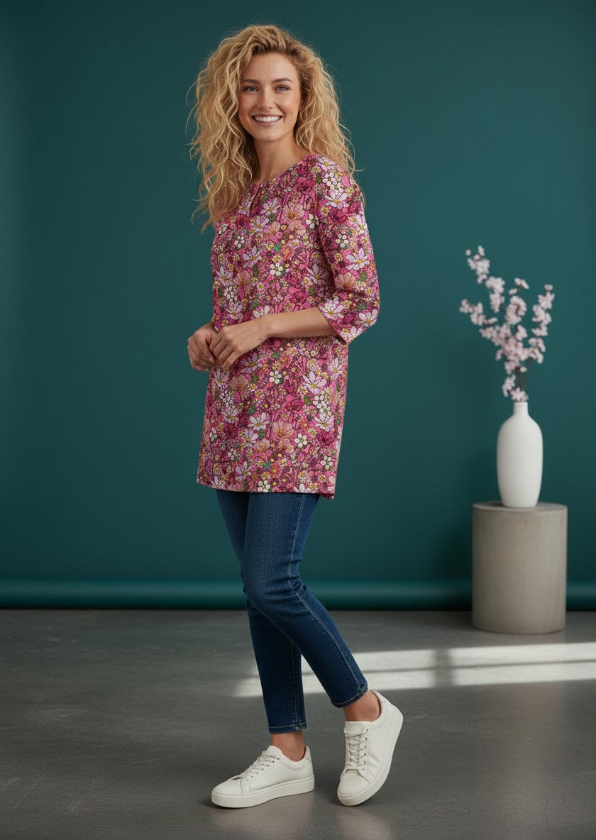 [DF-MGSP] Women Pink Printed Cotton Tunic Top