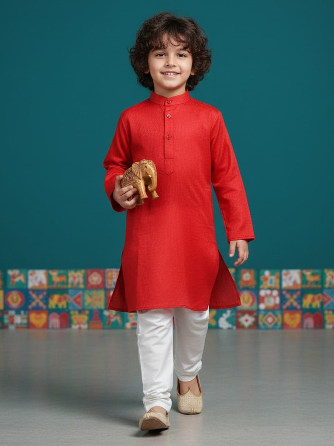 [DBKS-SH] Boy's Red Solid cotton kurta Set