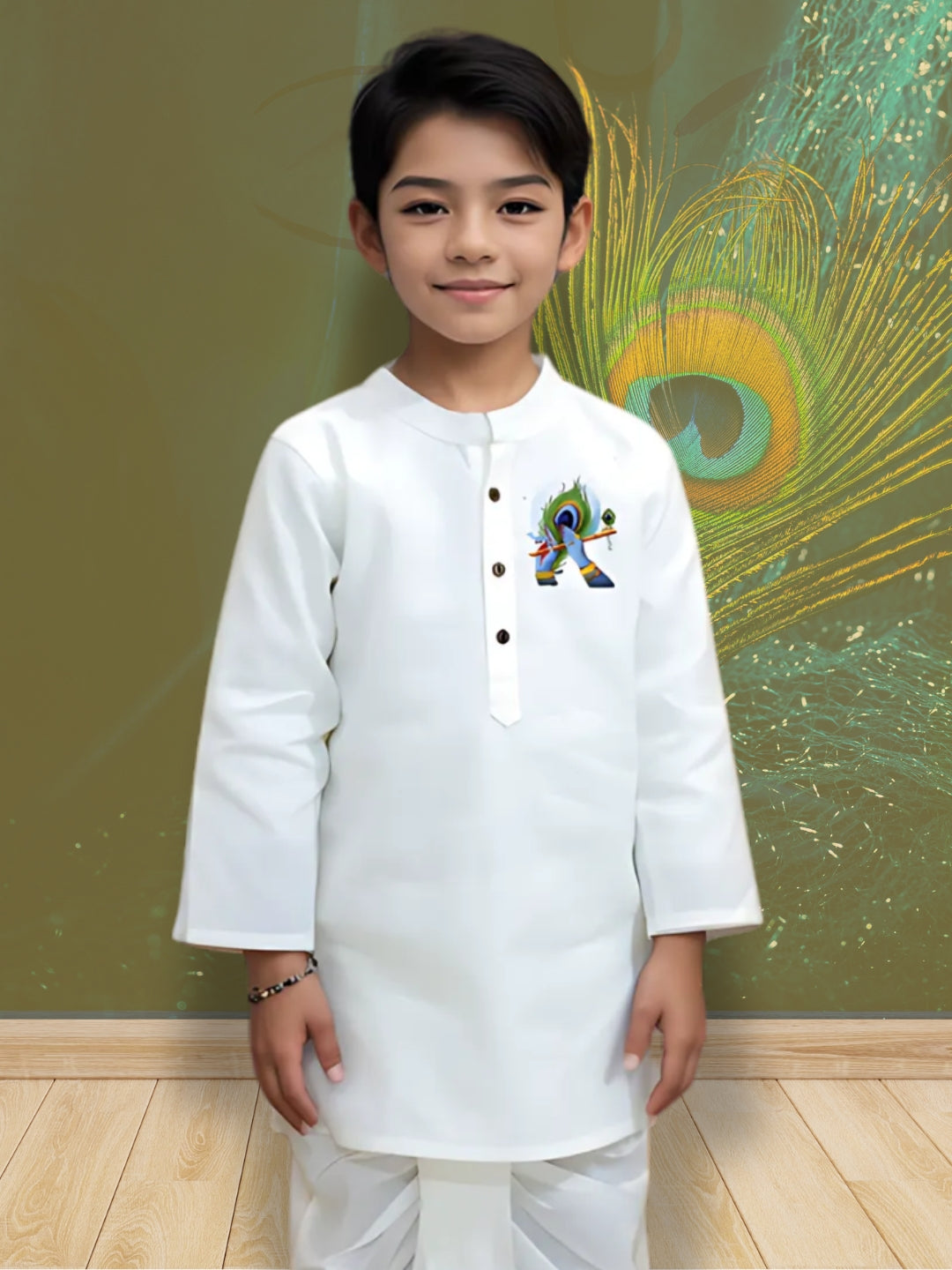 Boys White Designer Kurta with Pyjama Set