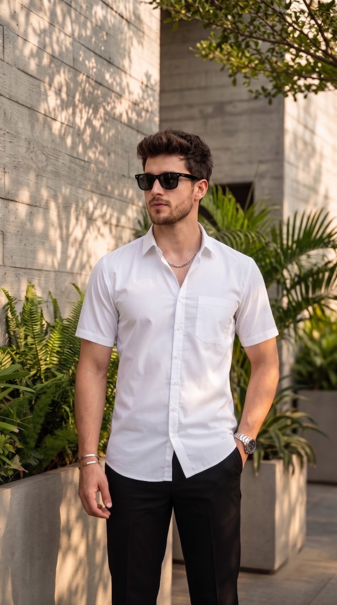 [DS-MG] Men's White Solid Cotton Shirt