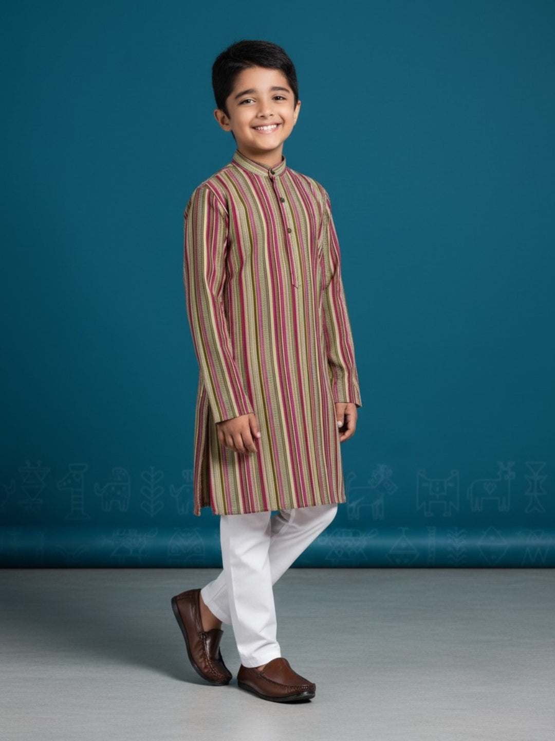[DBKS-MGAO] Boy's Multi Color Ethnic motifs Printed cotton kurta Set