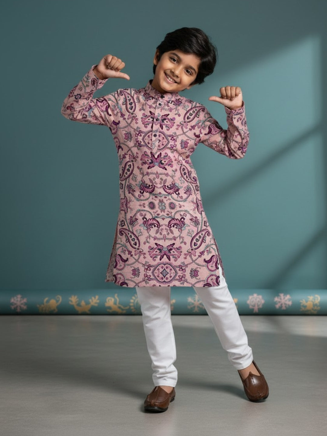 [DBKS-MGAO] Boy's Multi Color Ethnic motifs Printed cotton kurta Set