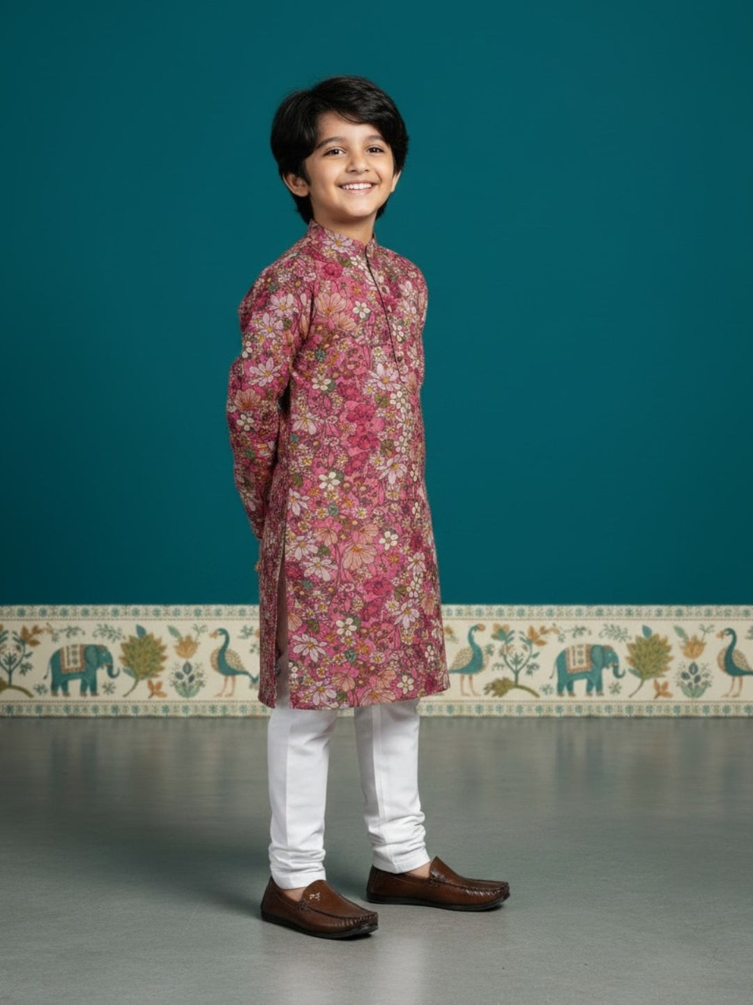 [DBKS-MGAO] Boy's Multi Color Ethnic motifs Printed cotton kurta Set