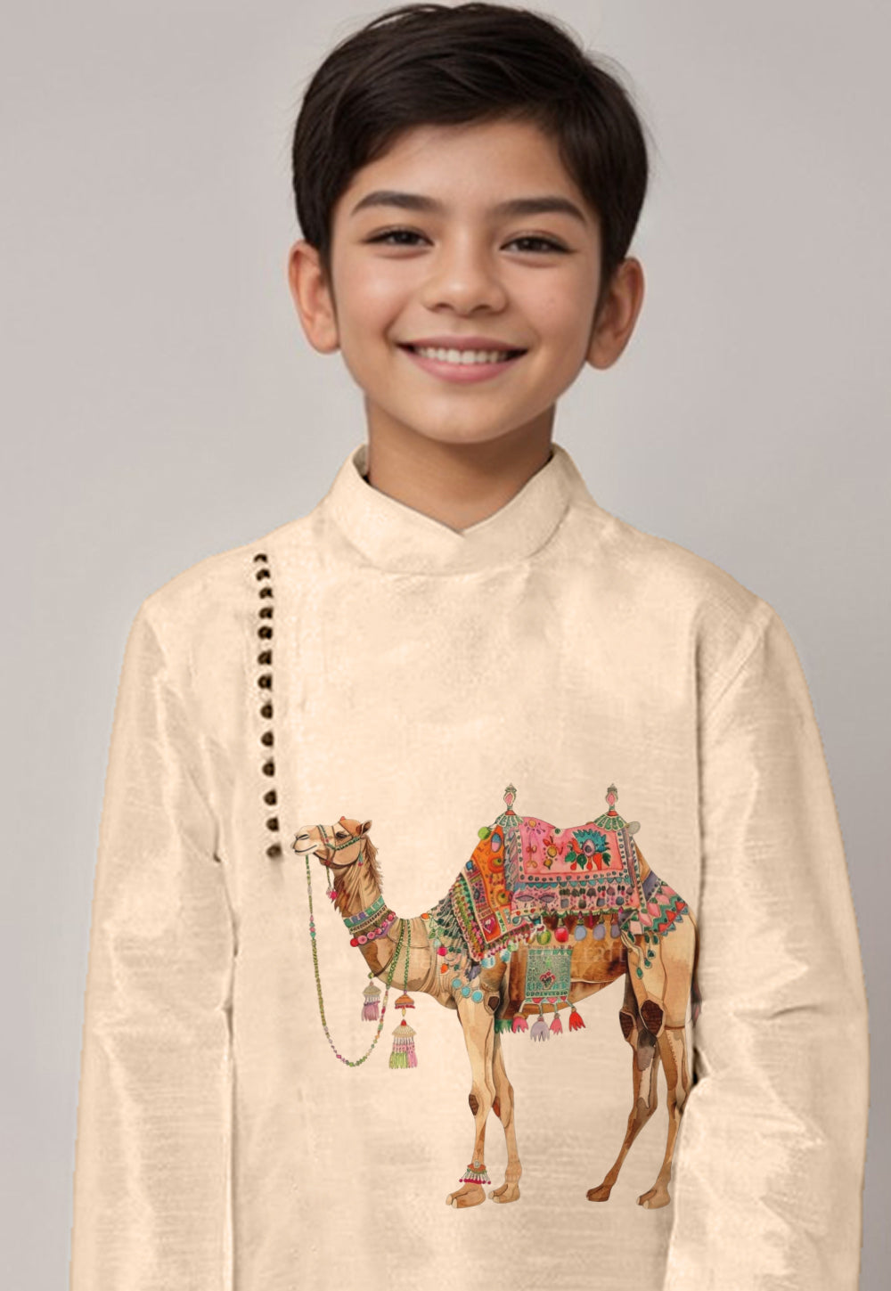 Boys Beige Printed Kurta With Dhoti