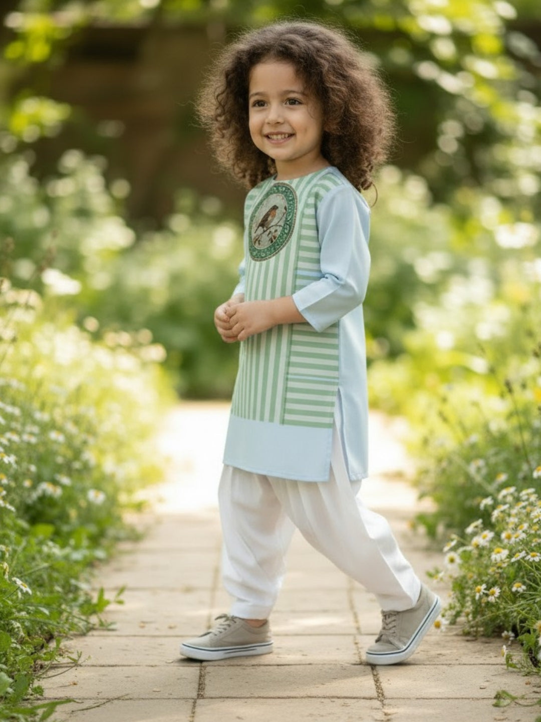 [DGKS-MGSP-RN] Girls Sky Blue Ethnic Motifs Printed Cotton Kurti Set