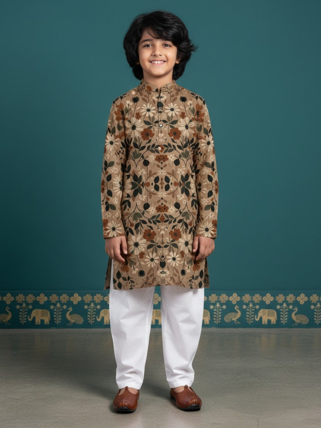 [DBKS-MGAO] Boy's Multi Color Ethnic motifs Printed cotton kurta Set