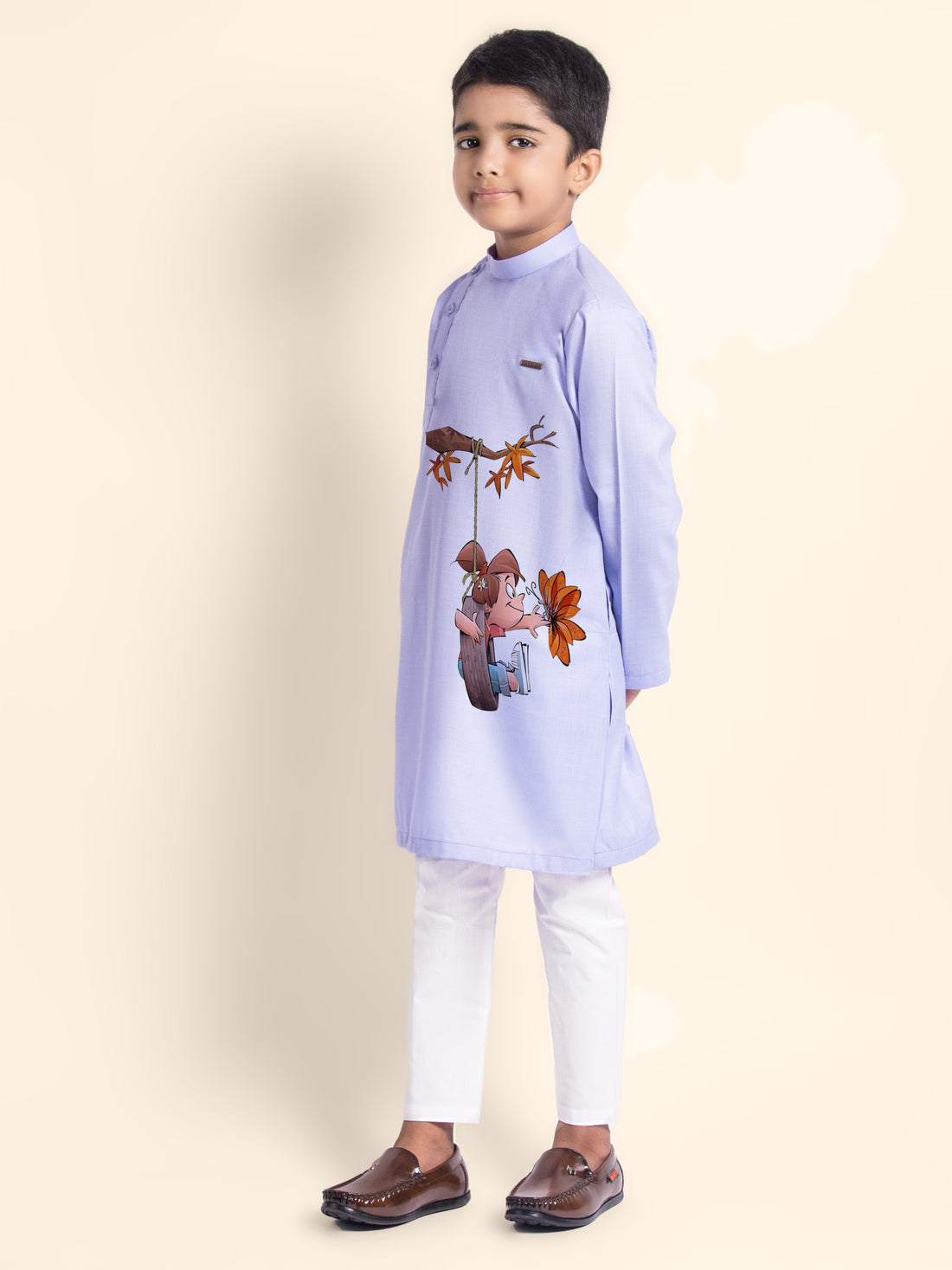 Boys  Purple Printed Kurta With Pyjama