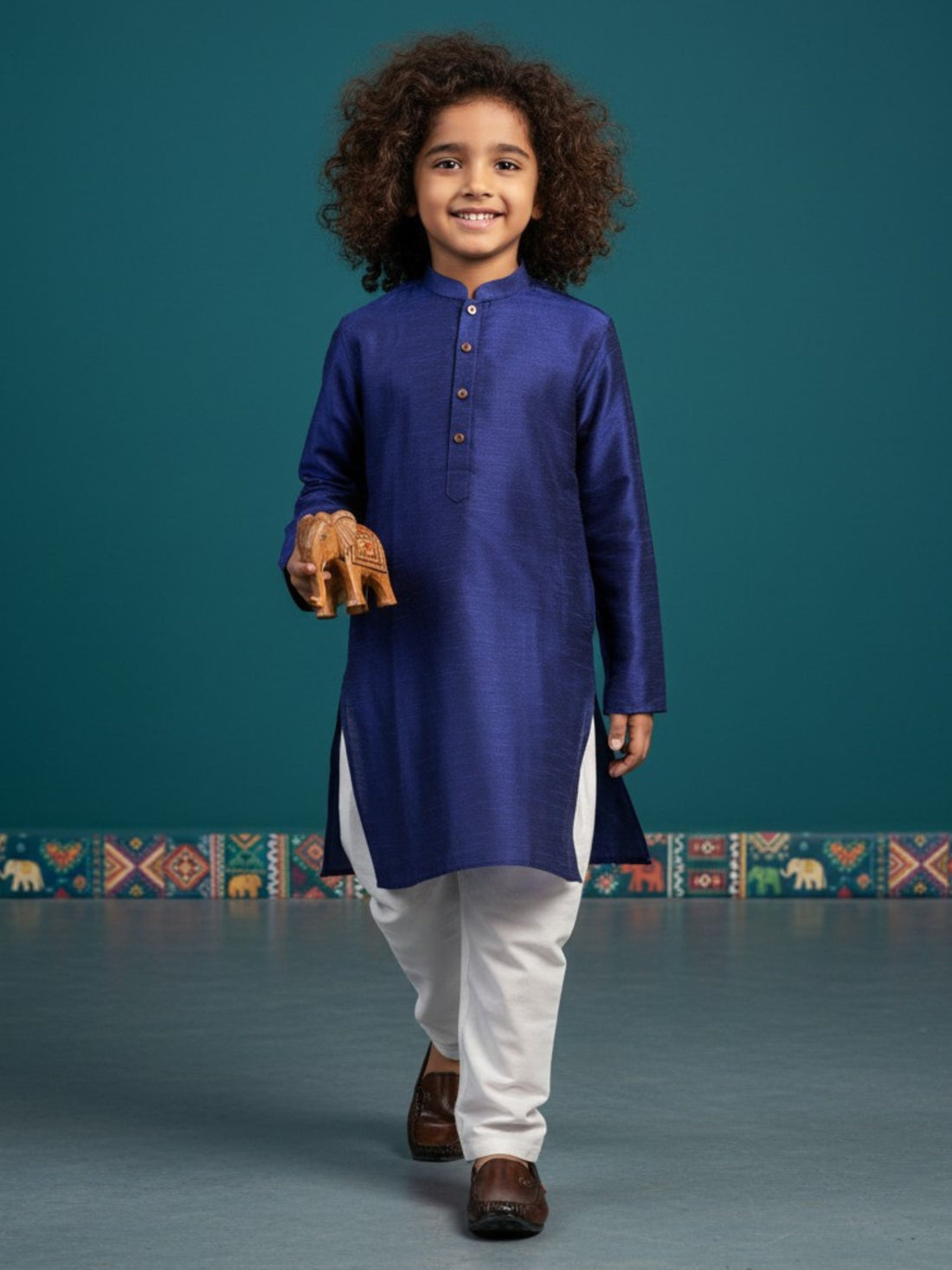 [DBKS-DP] Boy's Blue Solid Art Silk kurta Set