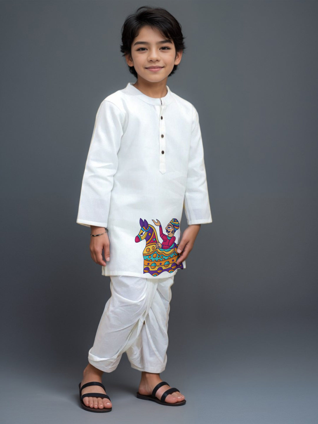 Boys White Designer Kurta with Pyjama Set