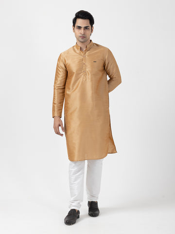 Men Dupion Silk Straight Kurta With Pyjama Set