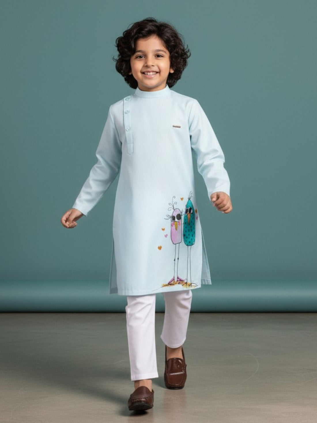 [DBKS-MGSP-B] Boy's Sky Blue Ethnic motifs Print cotton kurta Set