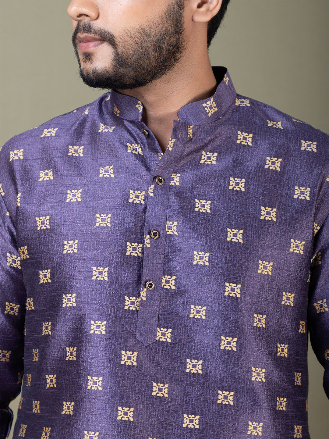 Men Mandarin Collar Jacquard Kurta with Pyjama