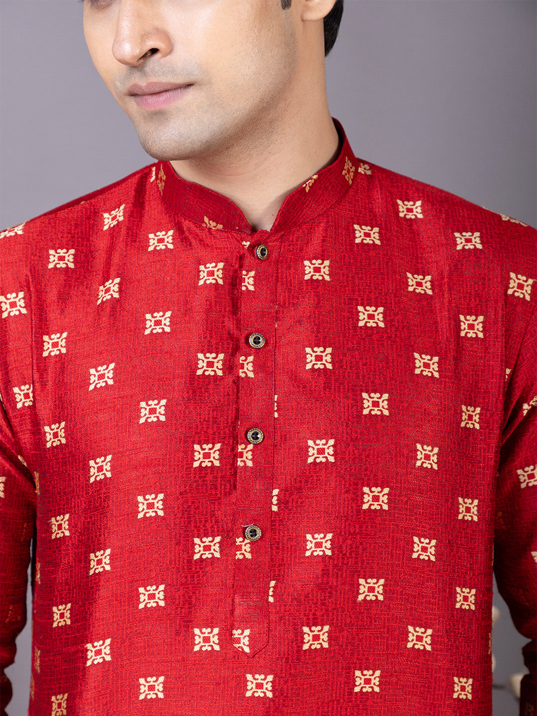 Men Mandarin Collar Jacquard Kurta with Pyjama