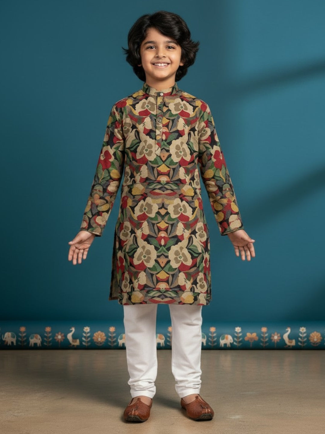 [DBKS-MGAO] Boy's Multi Color Ethnic motifs Printed cotton kurta Set