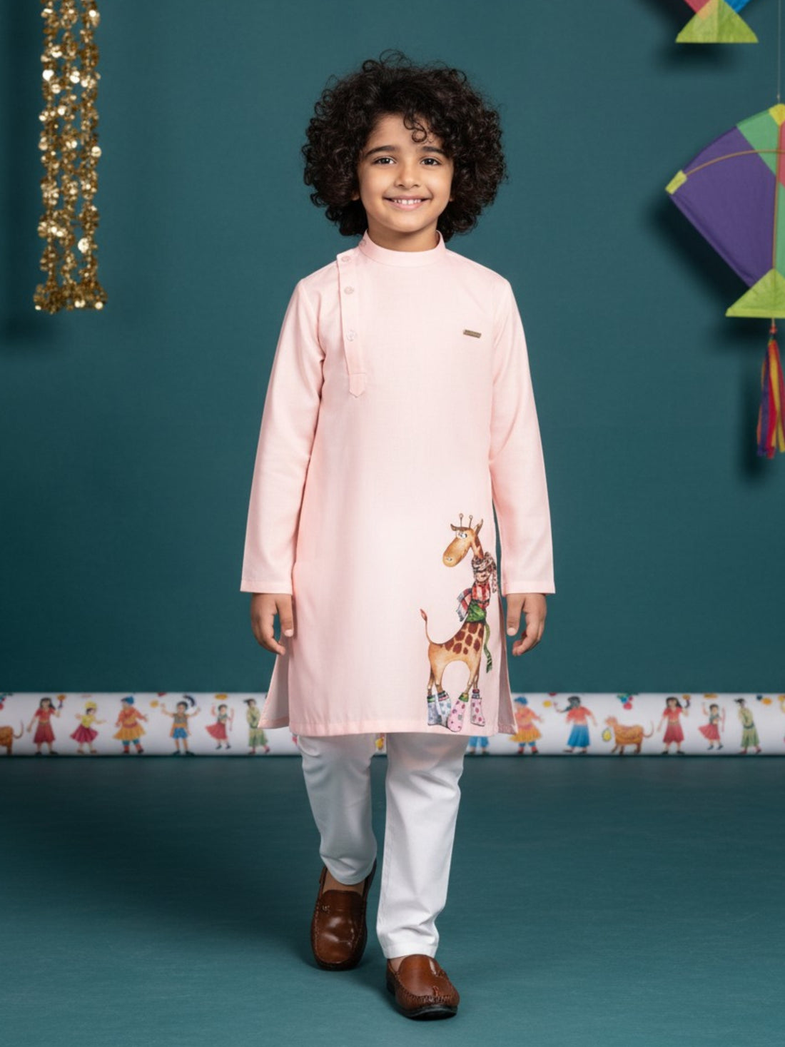 [DBKS-MGSP-B] Boy's Pink Ethnic motifs Print cotton kurta Set