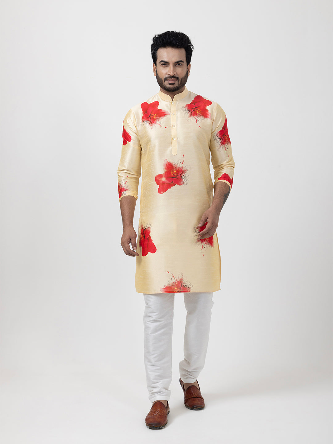 Men Floral Printed Straight Kurta Pyjama Set