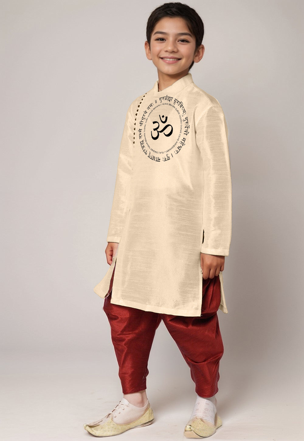 Boys  Beige Printed Kurta With Dhoti