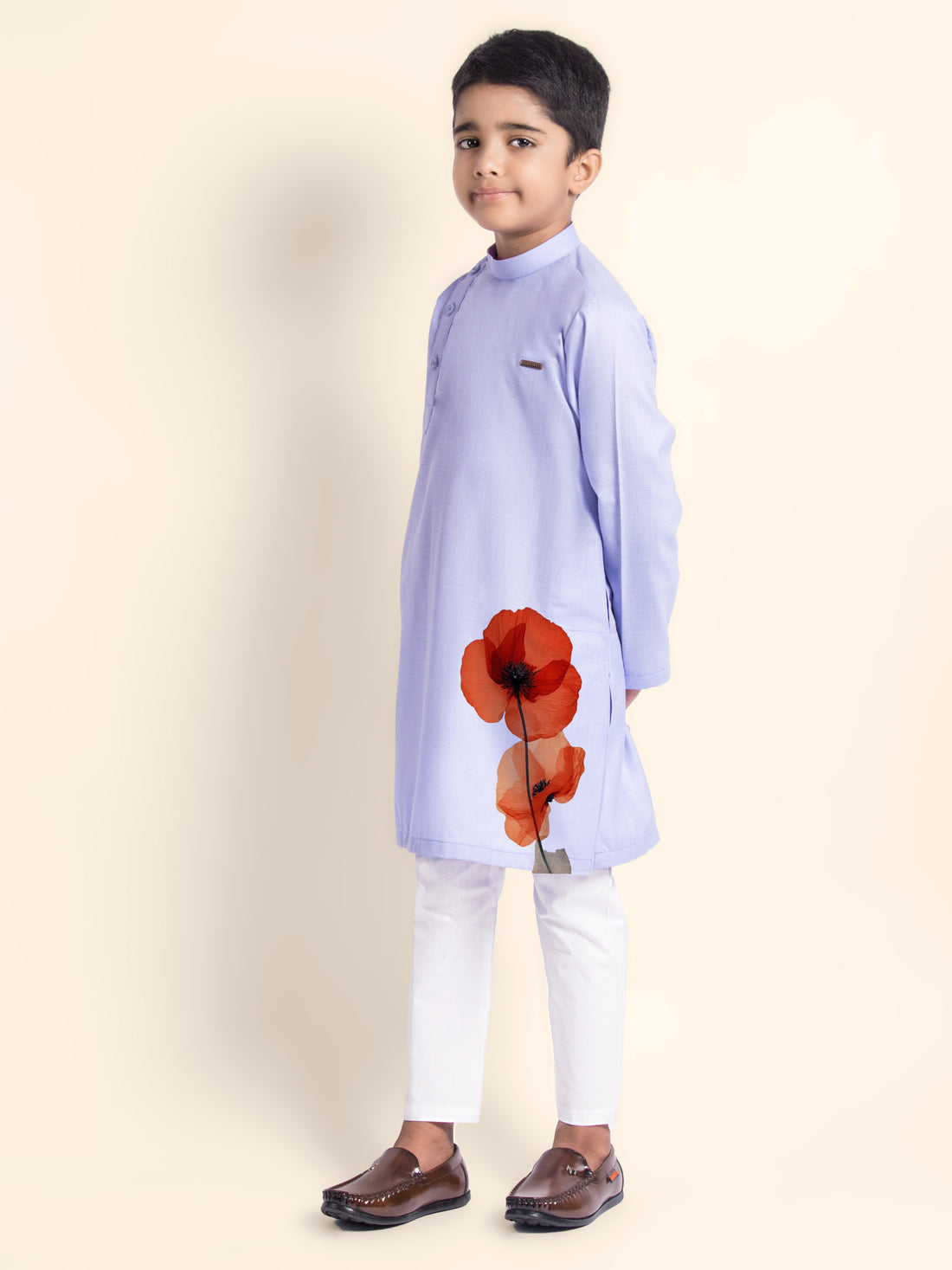 Boys Purple Printed Kurta With Pyjama