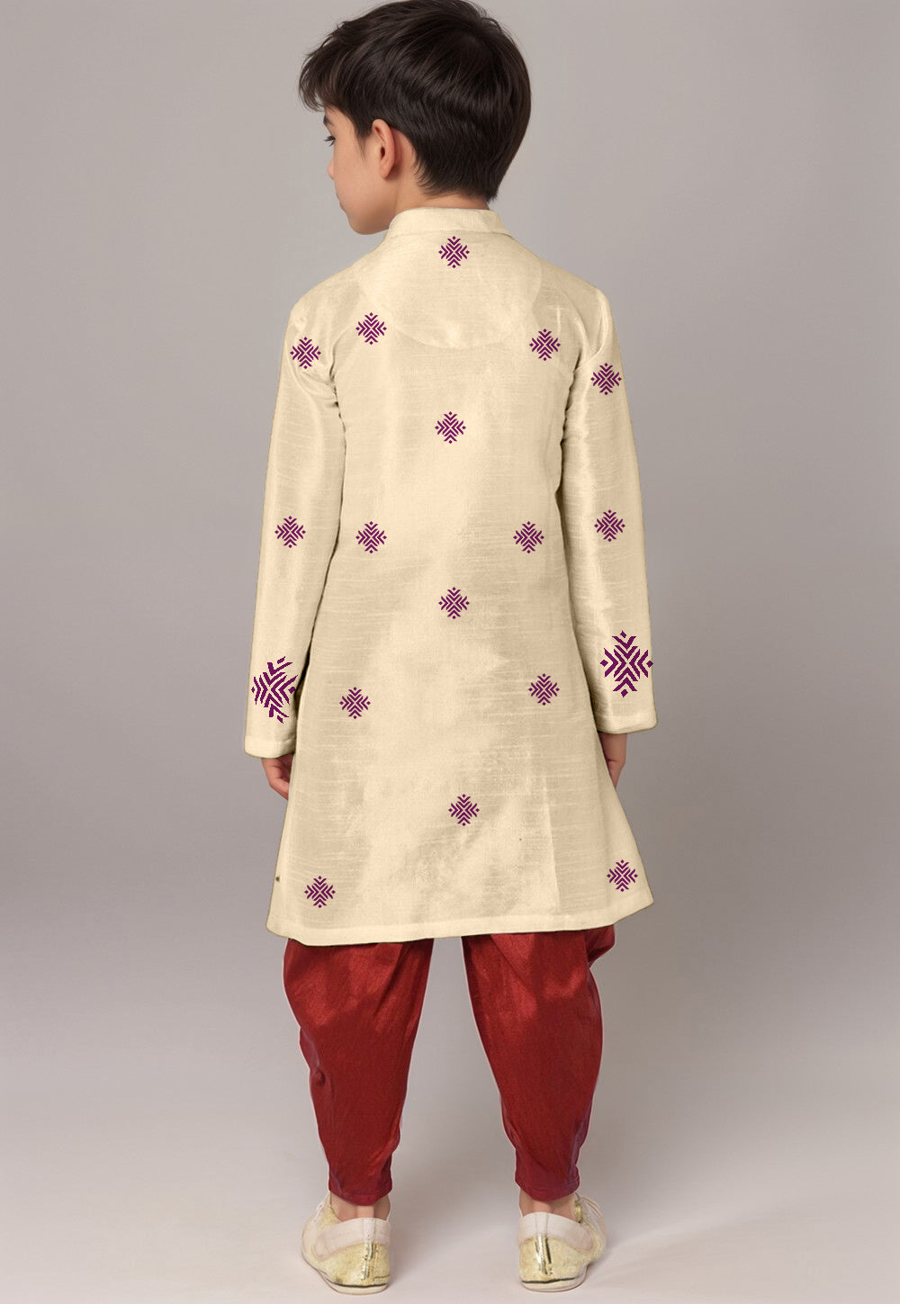 Boys Beige Printed Kurta With Dhoti